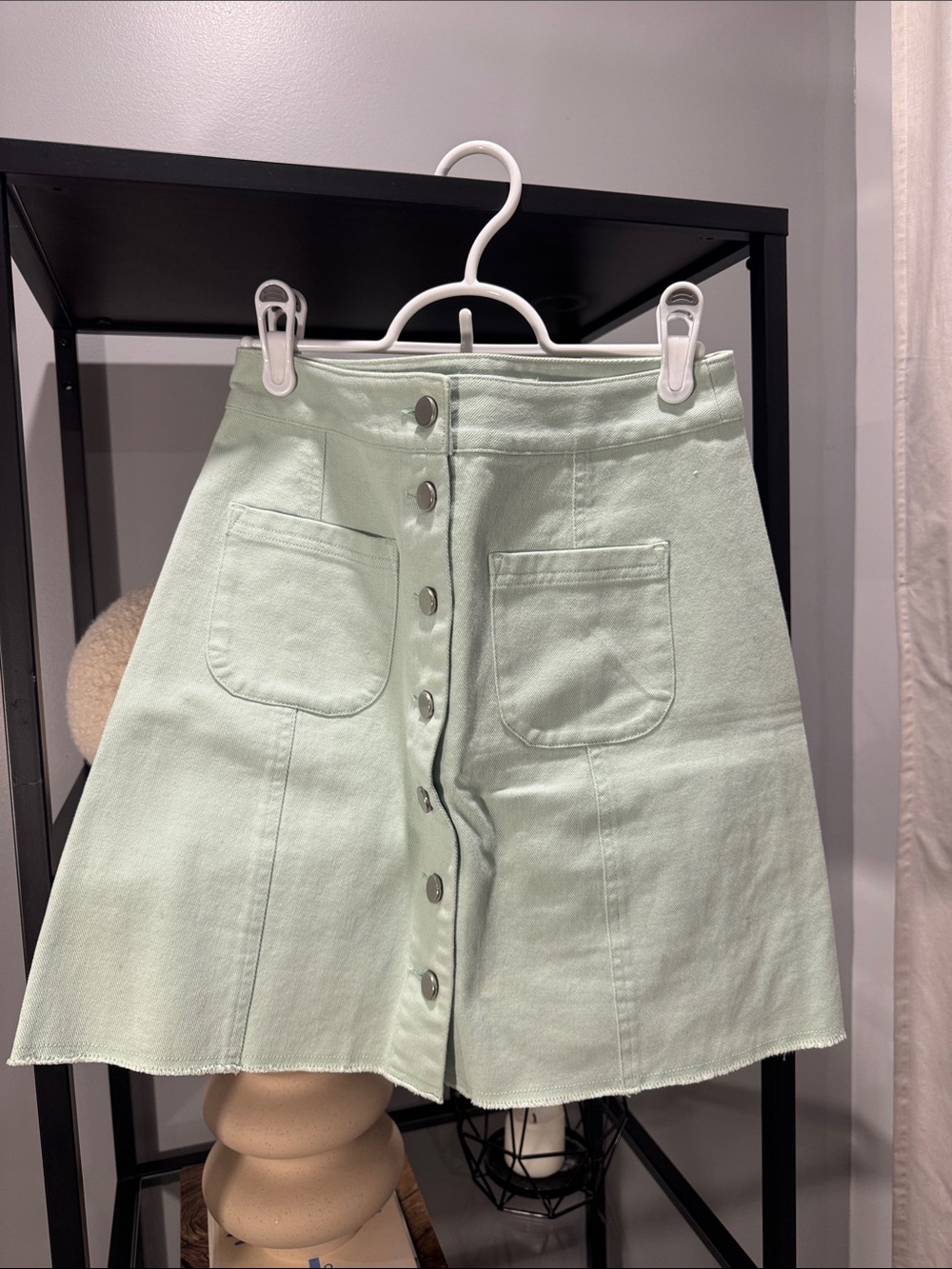 143. Button-Front Mint Green A-Line Skirt